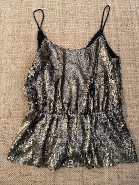 Aryn K Gold Black Sequin Adjustable Camisole Too Blouse Large
